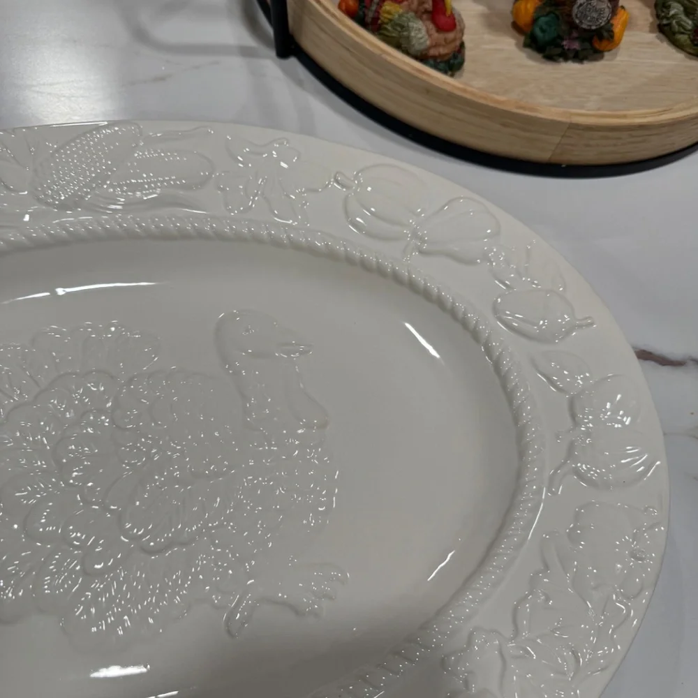 Vintage Harvest Ceramic Stoneware Turkey Platter